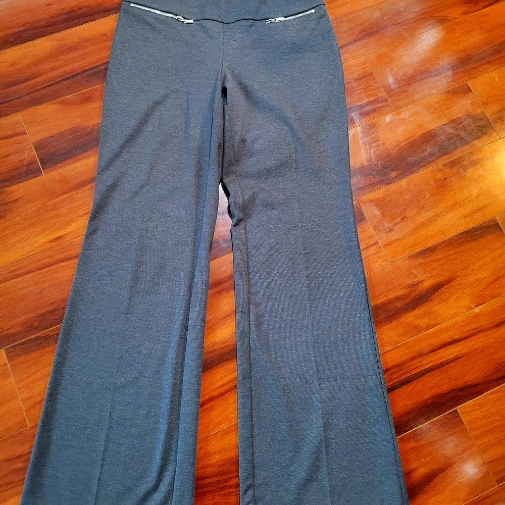 Grey Knit Wide Leg Pull-on Dress Pants